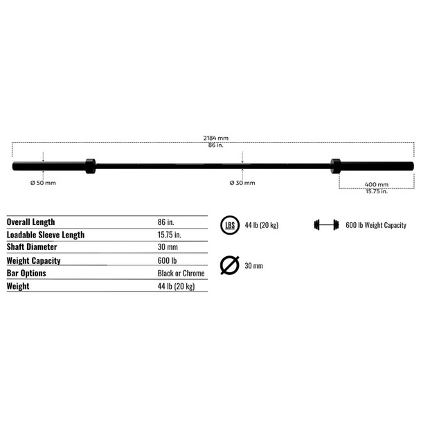 Troy USA Sports Seven Foot Strength Bar Dimensions and Specifications
