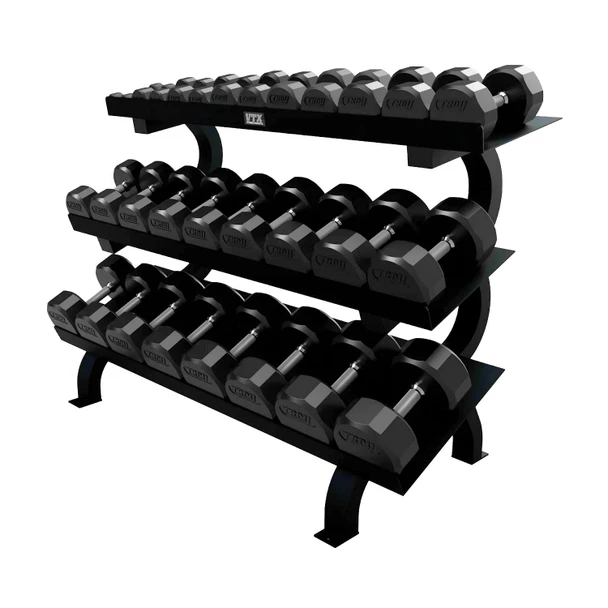 Troy Commercial 5-75 lb 12-Sided Rubber Dumbbell Set and Rack