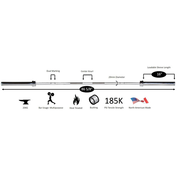 York Barbell (32004) 7' Olympic Power Bar - Dimensions & Specifications