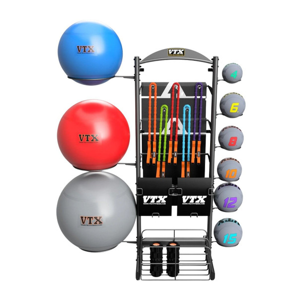 Troy VTX (GVLAR-76) Gym Accessory Rack w/ Optional Equipment - Front View