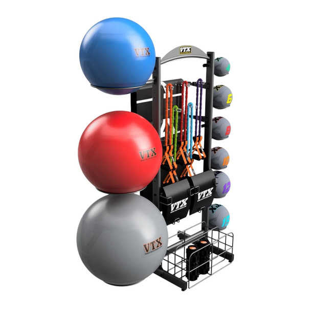 Troy VTX (GVLAR-76) Gym Accessory Rack w/ Optional Equipment - Right Angled View