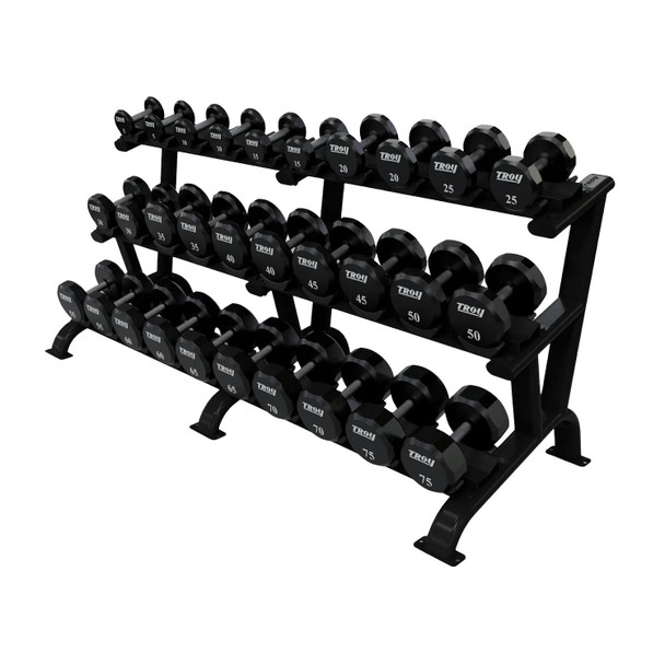 Troy 5-75 lb Urethane Dumbbell Set w/ Rack - Black Matte Rack
