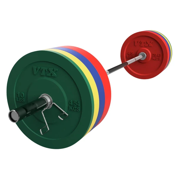 Troy VTX 275 lb Colored Bumper Plate Set with Olympic Bar