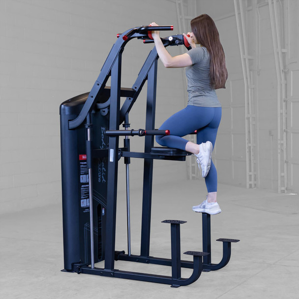 Body-Solid (S2ACDX) Series II Chin Dip Assist - Woman Accessing Knee Pad Support