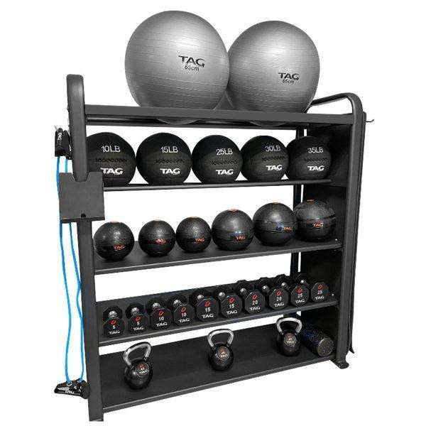 TAG Fitness Equipment Storage Rack w/ Optional Balls, Weights, and Accessories