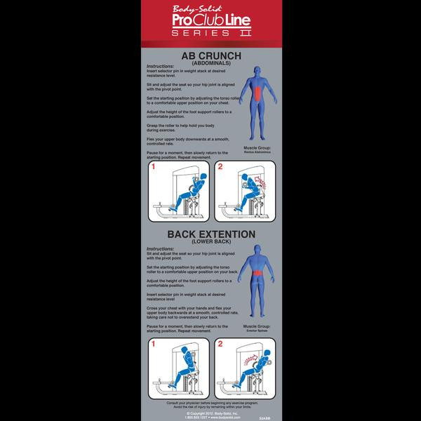 Body-Solid Dual-Purpose Ab/Back Strength Unit Showing Instructional Placard