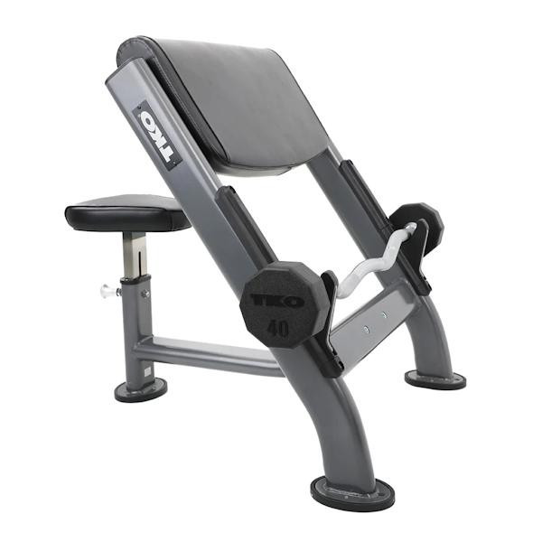 TKO (867PB-B) Preacher Curl Bench - Pictured w/ Optional EZ Curl Bar