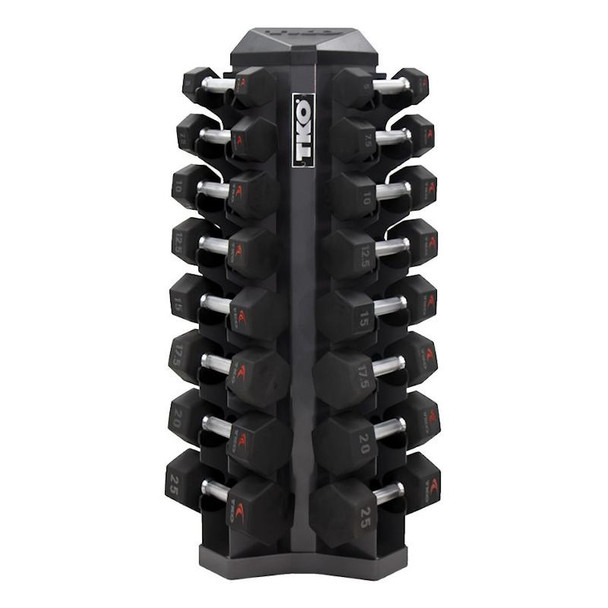 TKO (5-25 lb) Hex Urethane Dumbbells & Rack