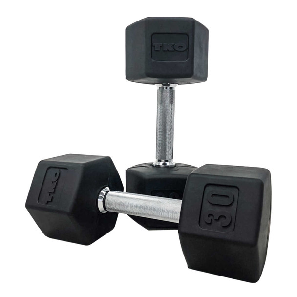 TKO 5-75 lb Rubber Hex Dumbbells w/ Rack - Dumbbells Only View