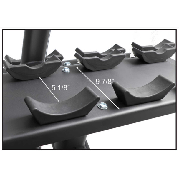 TKO (7052B-BK) 3-Tier Saddle Dumbbell Rack - Cradle Measurements