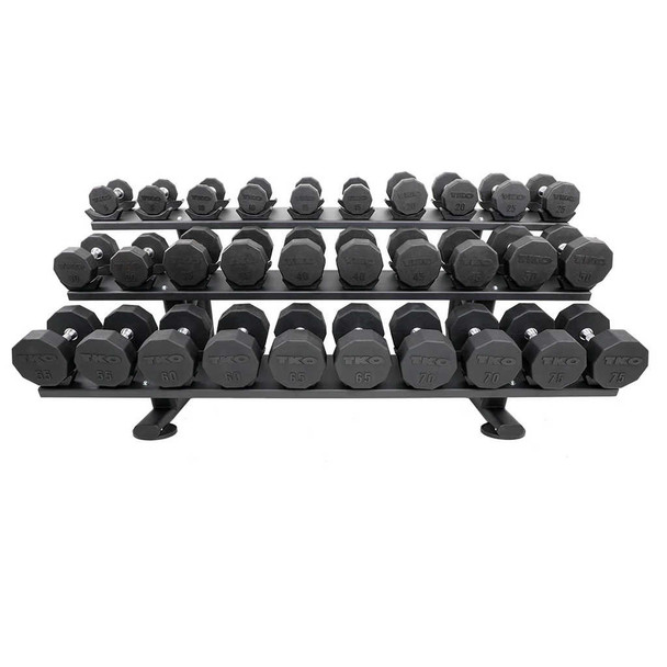 TKO 10-Sided Rubber Dumbbells & 3-Tier Rack