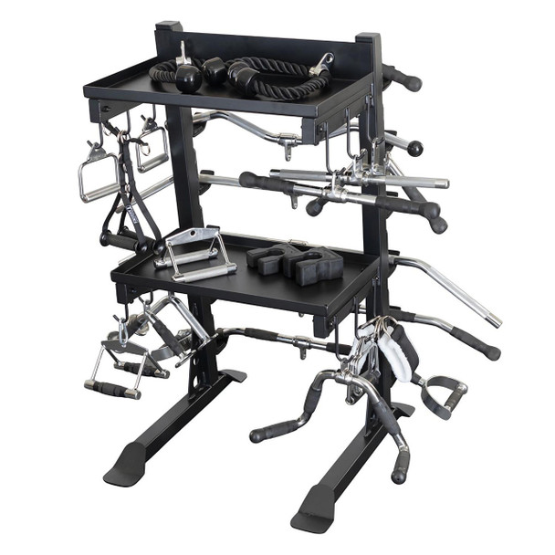 Body-Solid (SAR100) Gym Accessory Rack w/ Optional Accessories - Rear View