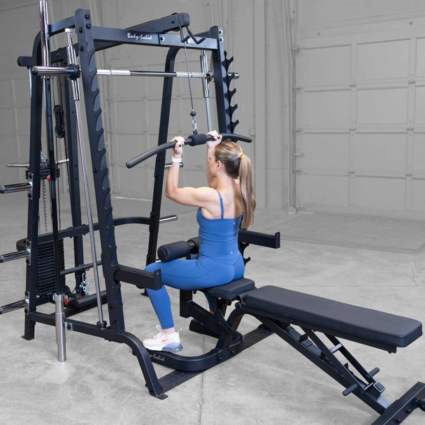 Woman Exercising on Body-Solid Series 7 Smith Machine Package