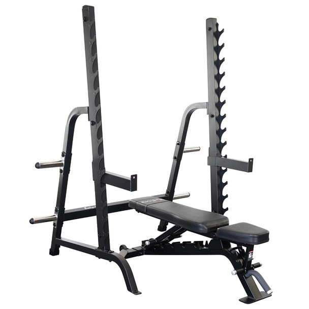 Body-Solid (SDIB370) Weight Bench & Rack - Angled View Bench in Flat Position