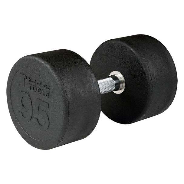 Body-Solid 95 lb Round Rubber Dumbbell with Chrome Knurled Handle