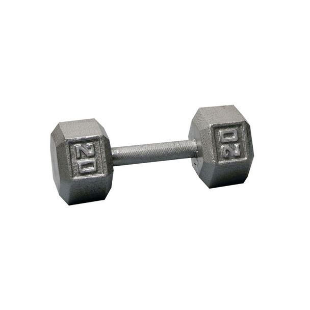 Body-Solid 20 lb Cast Iron Hex Dumbbell with Silver Weight Marking