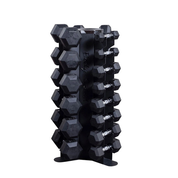 Body-Solid 3-Side Vertical Dumbbell Rack w/ 5-50 lb Rubber Hex Weights