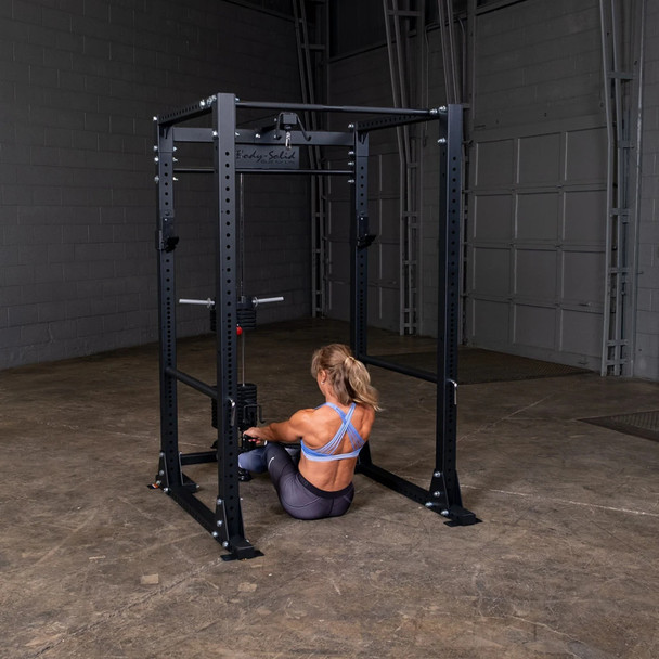 Body-Solid Workout Rack with Weight Stack Lat Option - Seated Row Exercise
