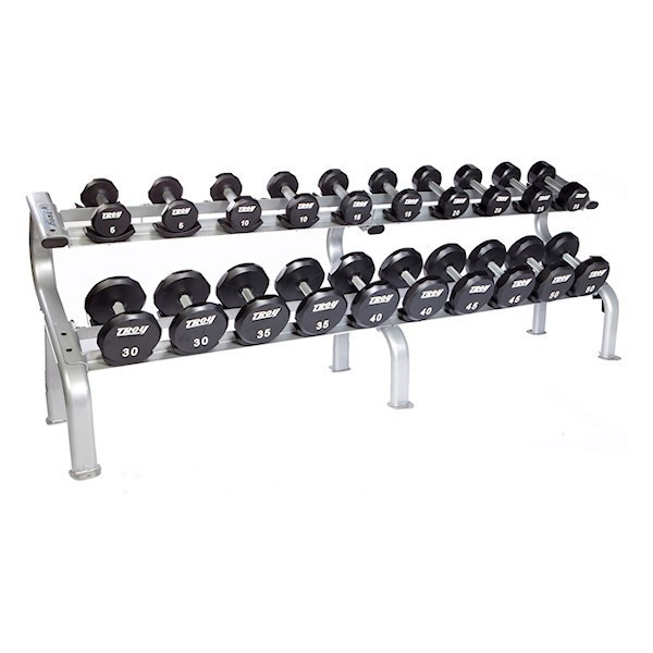 Troy 2-Tier Dumbbell Rack w/ Saddles with Silver Finish and Optional Dumbbells