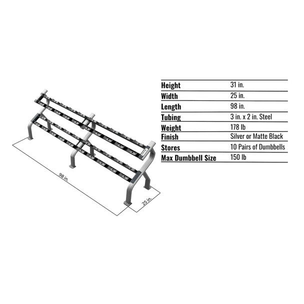 Troy (DR-10) 2-Tier Saddle Dumbbell Rack - Dimensions & Specifications