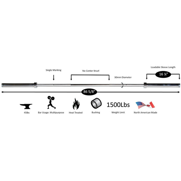 York Barbell (32113) 7' Chrome Olympic Bar - Dimensions & Specifications
