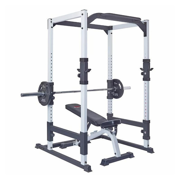 York Barbell (48053) FTS Power Cage w/ Optional Bench & Weights - Angled View