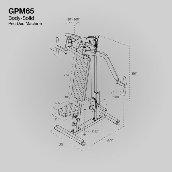 Body-Solid (GPM65B) Pec Fly/Rear Delt Machine - Dimensions