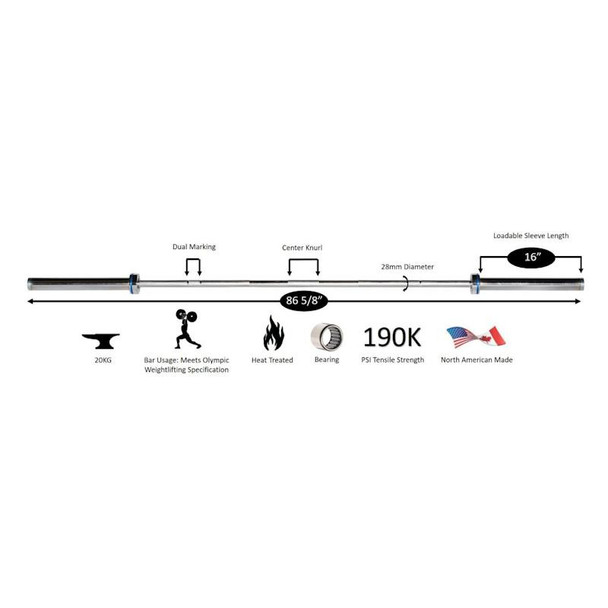 York Barbell Men's Weightlifting Bar Dimensions and Specifications