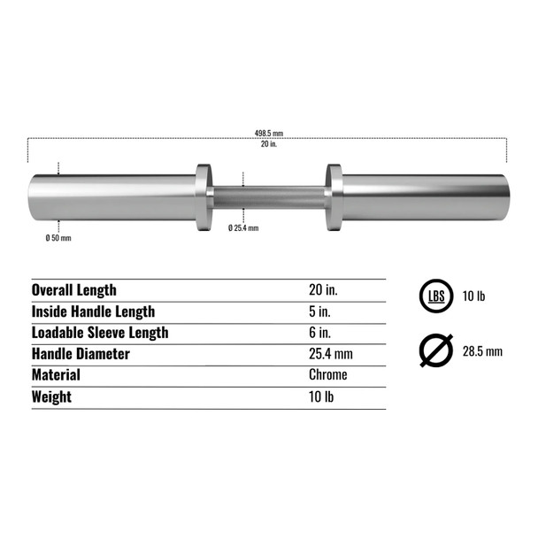 Troy GOD-20 Olympic Dumbbell Handle Specifications