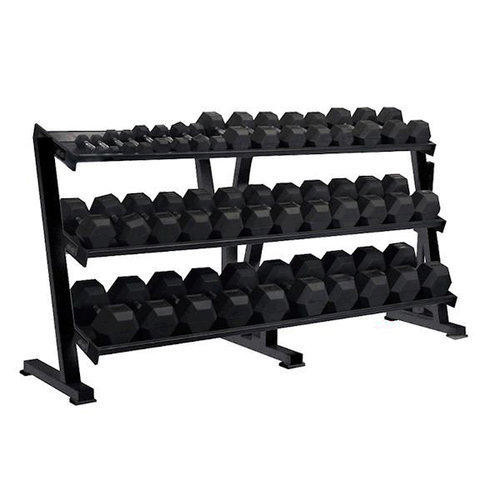 York Barbell Rubber-Coated Hex Dumbbells with Rack