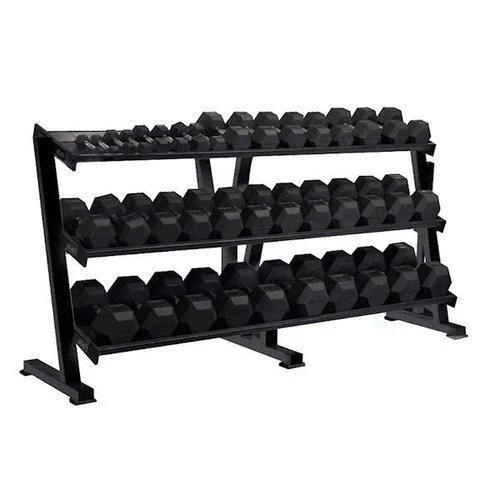 York Barbell Rubber Hex Dumbbell Set & Rack