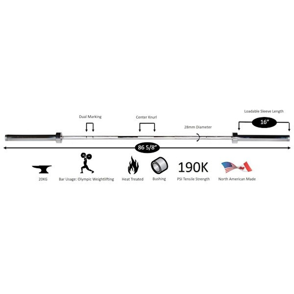 York (32002) Men's Elite Olympic Training Bar - Dimensions & Specifications