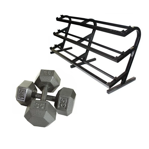 Troy IHD-005-100/TDR-3-SET Cast Iron Hex Dumbbell Set with 3-Tier Rack