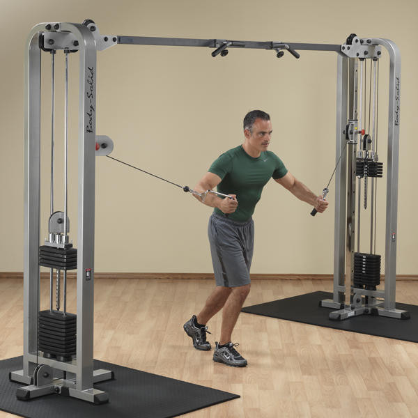 Body-Solid Functional Cable Machine with Man Exercising in Training Studio