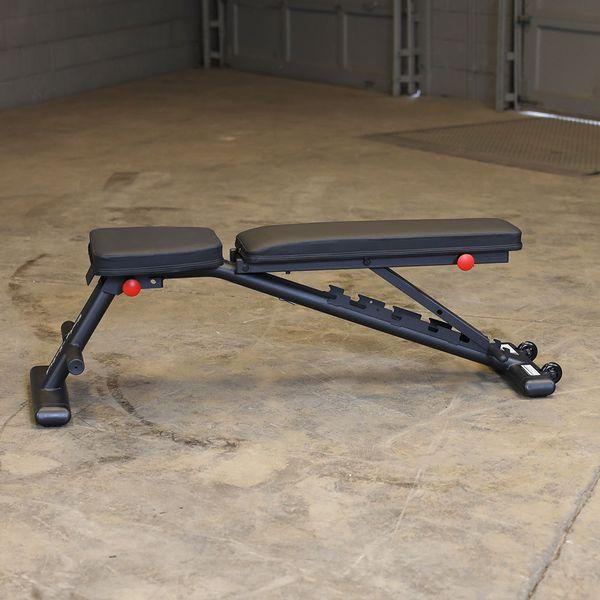 Body-Solid (GFID225B) Folding Adjustable Bench in Garage Gym - Flat Position