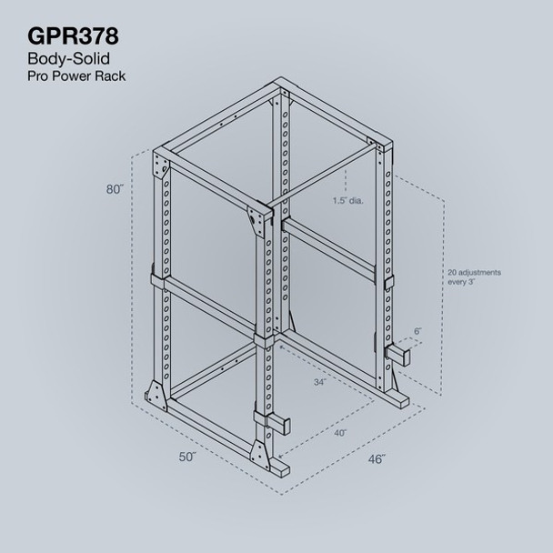 Body-Solid (#GPR378) Power Rack Dimensions
