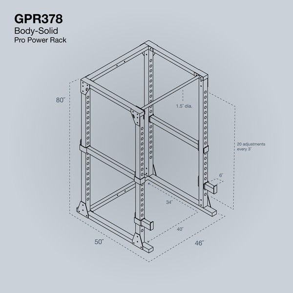 Body-Solid (GPR378) Pro Power Rack Dimensions