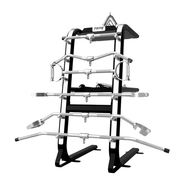 Troy VTX Gym Cable Attachment Set with Rack - Black Matte Color Front Angled View