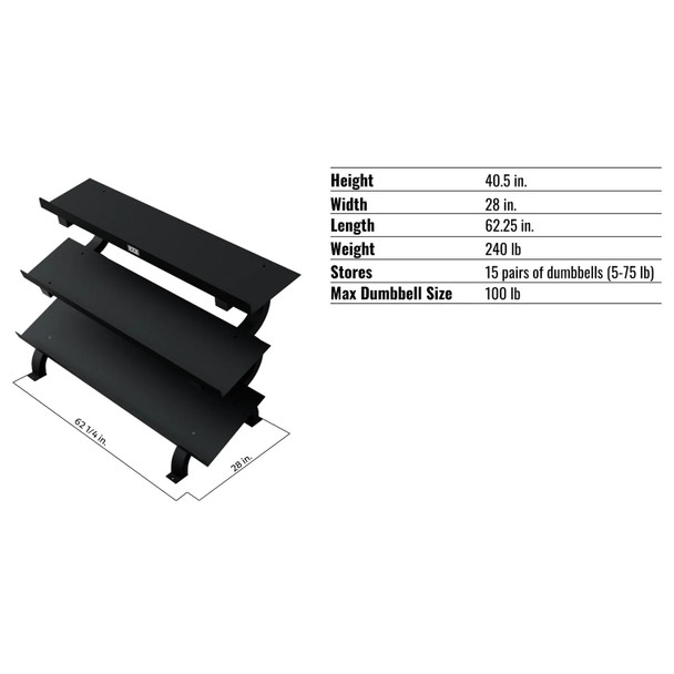 Troy VTX 3-Tier Shelf Dumbbell Rack - Dimensions & Specifications