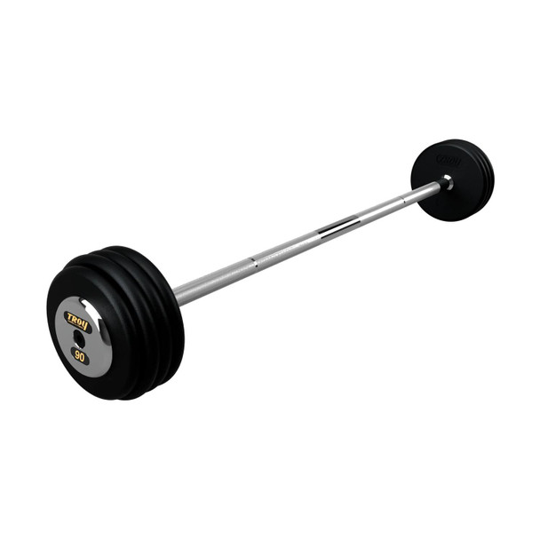 Troy 90 lb Black Cast Iron Fixed Barbell - Straight Bar and Chrome End Caps