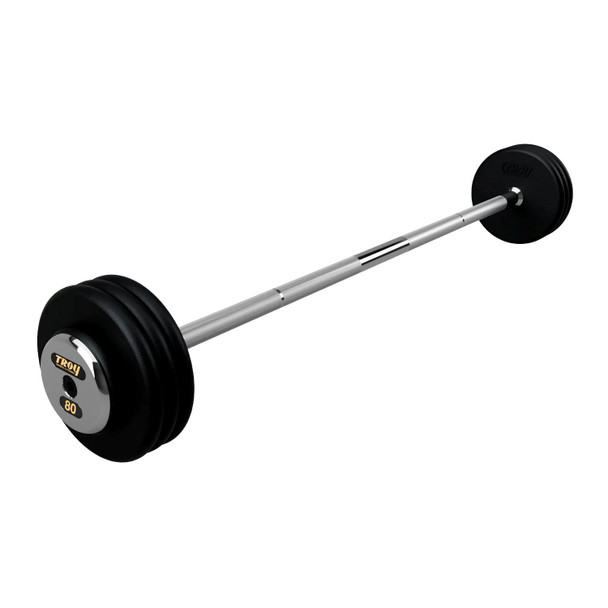 Troy 80 lb Cast Iron Fixed Barbell Weight w/ Straight Bar and Chrome End Caps