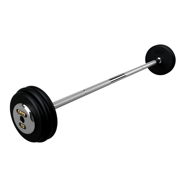 Troy 70 lb Black Cast Iron Fixed Barbell - Straight Bar and Chrome End Caps