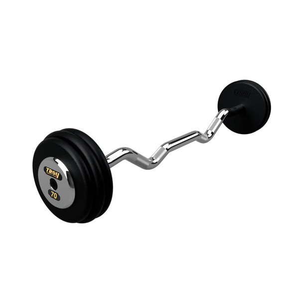 Troy 70 lb Pro-Style Fixed Barbell w/ Curl Bar and Chrome End Caps