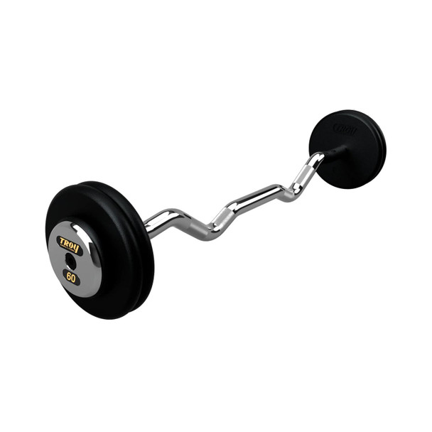 Troy 60 lb Black Cast Iron Fixed Barbell - EZ Curl Bar and Chrome End Caps