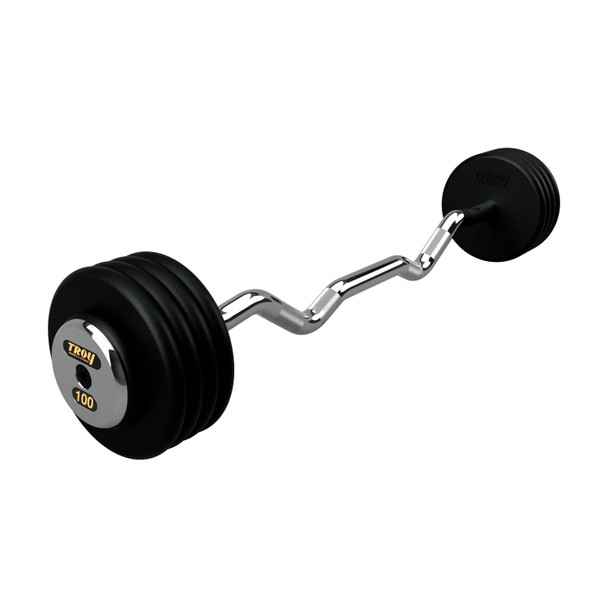 Troy 100 lb Black Cast Iron Barbell Weight w/ Curl Bar and Chrome End Caps