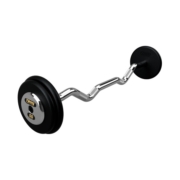 Troy 50 lb Fixed Weight Barbell w/ EZ Curl Bar and Chrome End Caps