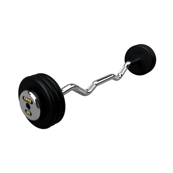 Troy 80 lb Pre-Weighted Barbell w/ EZ Curl Bar and Chrome End Caps