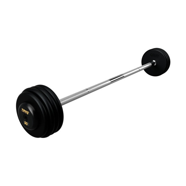 Troy 90 lb Black Cast Iron Fixed Barbell - Straight Bar and Black End Caps