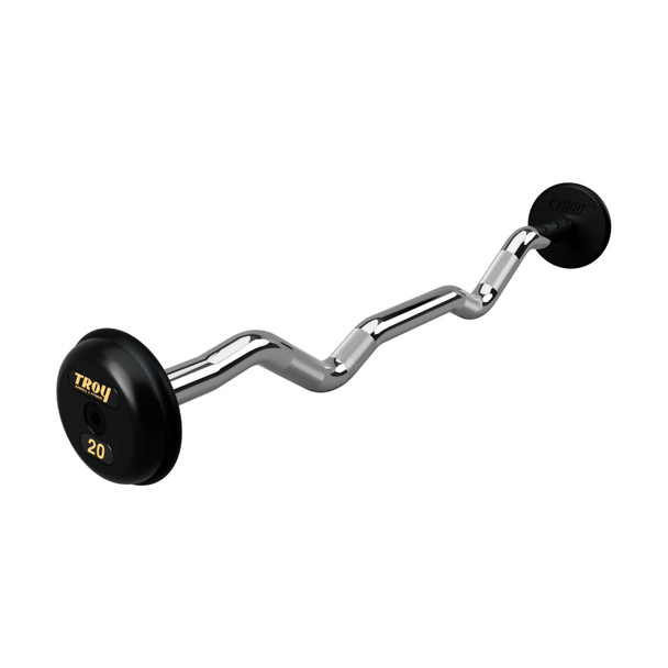 Troy 20 lb Fixed Weight Barbell w/ EZ Curl Bar and Black End Caps