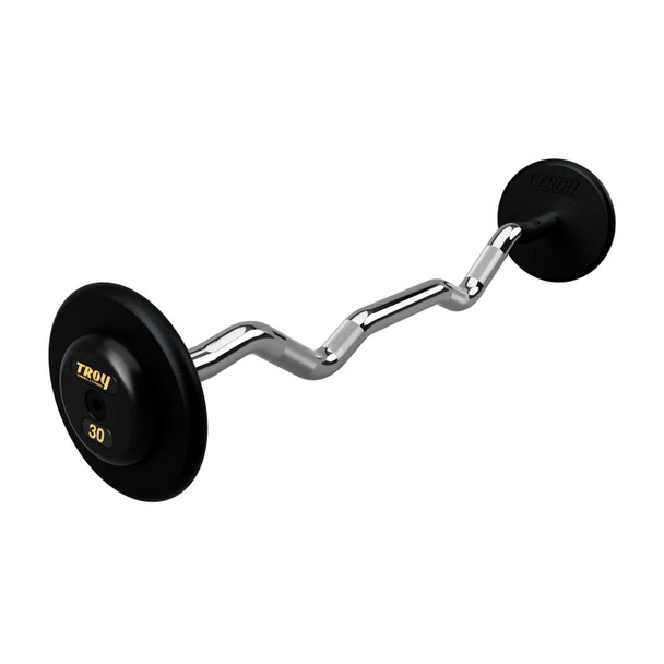 Troy 30 lb Gym Barbell w/ EZ Curl Bar and Black End Caps